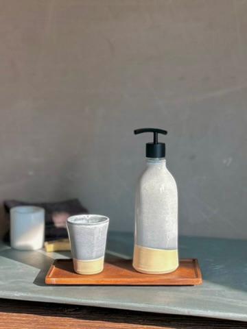 Handmade Ceramic Classic Soap Dispenser | Linen Gray Stoneware Soap Pump | Refillable Bathroom & Kitchen Pump | Modern Farmhouse Decor