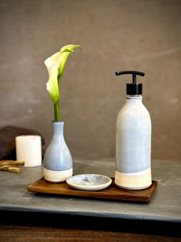 Handmade Ceramic Classic Soap Dispenser | Linen Gray Stoneware Soap Pump | Refillable Bathroom & Kitchen Pump | Modern Farmhouse Decor