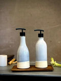 Handmade Ceramic Classic Soap Dispenser | Linen Gray Stoneware Soap Pump | Refillable Bathroom & Kitchen Pump | Modern Farmhouse Decor