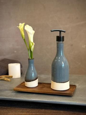 Handmade Ceramic Willow Soap Dispenser | Riverdrift Stoneware Soap Pump | Refillable Bathroom & Kitchen Pump | Modern Farmhouse Decor