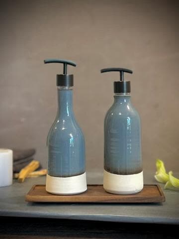 Handmade Ceramic Willow Soap Dispenser | Riverdrift Stoneware Soap Pump | Refillable Bathroom & Kitchen Pump | Modern Farmhouse Decor