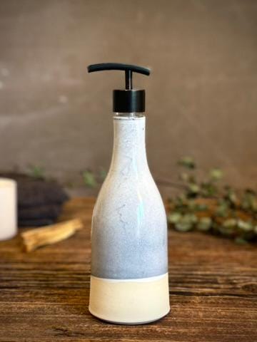 Handmade Ceramic Willow Soap Dispenser | Linen Gray Stoneware Soap Pump | Refillable Bathroom & Kitchen Pump | Modern Farmhouse Decor