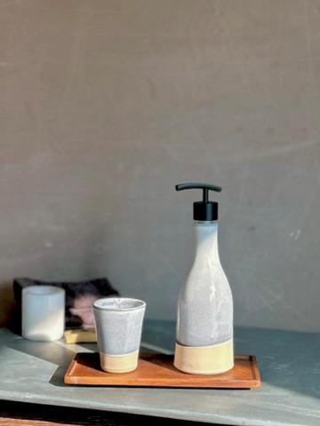 Handmade Ceramic Willow Soap Dispenser | Linen Gray Stoneware Soap Pump | Refillable Bathroom & Kitchen Pump | Modern Farmhouse Decor