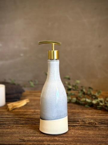 Handmade Ceramic Willow Soap Dispenser | Linen Gray Stoneware Soap Pump | Refillable Bathroom & Kitchen Pump | Modern Farmhouse Decor