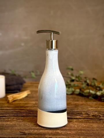 Handmade Ceramic Willow Soap Dispenser | Linen Gray Stoneware Soap Pump | Refillable Bathroom & Kitchen Pump | Modern Farmhouse Decor