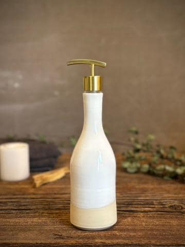 Handmade Ceramic Willow Soap Dispenser | White Dove Stoneware Soap Pump | Refillable Bathroom & Kitchen Pump Modern Farmhouse Decor