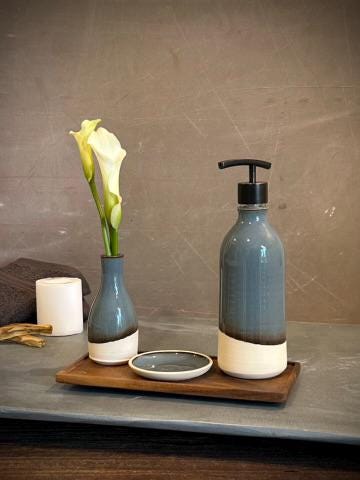 Handmade Ceramic Classic Soap Dispenser | Riverdrift Stoneware Soap Pump | Refillable Bathroom & Kitchen Pump | Modern Farmhouse Decor