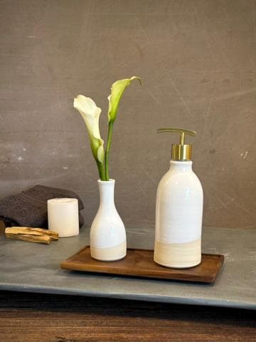 Handmade Ceramic Classic Soap Dispenser | White Dove Stoneware Soap Pump | Refillable Bathroom & Kitchen Pump | Modern Farmhouse Decor