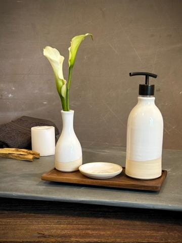 Handmade Ceramic Classic Soap Dispenser | White Dove Stoneware Soap Pump | Refillable Bathroom & Kitchen Pump | Modern Farmhouse Decor
