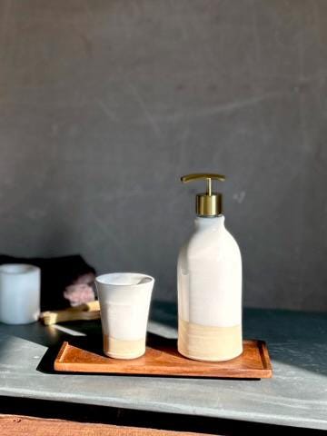 Handmade Ceramic Classic Soap Dispenser | White Dove Stoneware Soap Pump | Refillable Bathroom & Kitchen Pump | Modern Farmhouse Decor