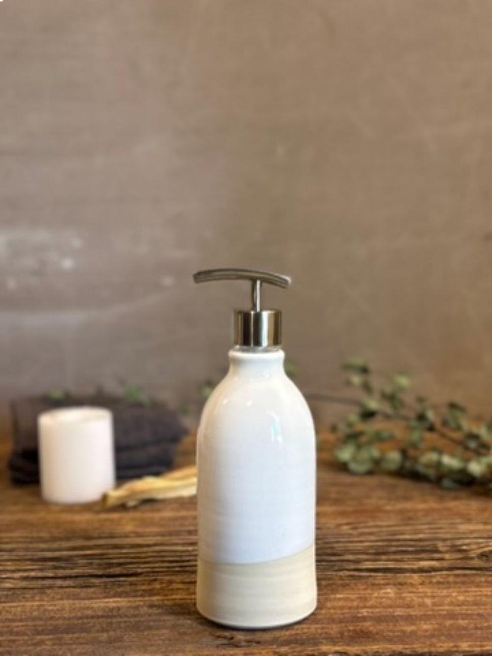Handmade Ceramic Classic Soap Dispenser | White Dove Stoneware Soap Pump | Refillable Bathroom & Kitchen Pump | Modern Farmhouse Decor
