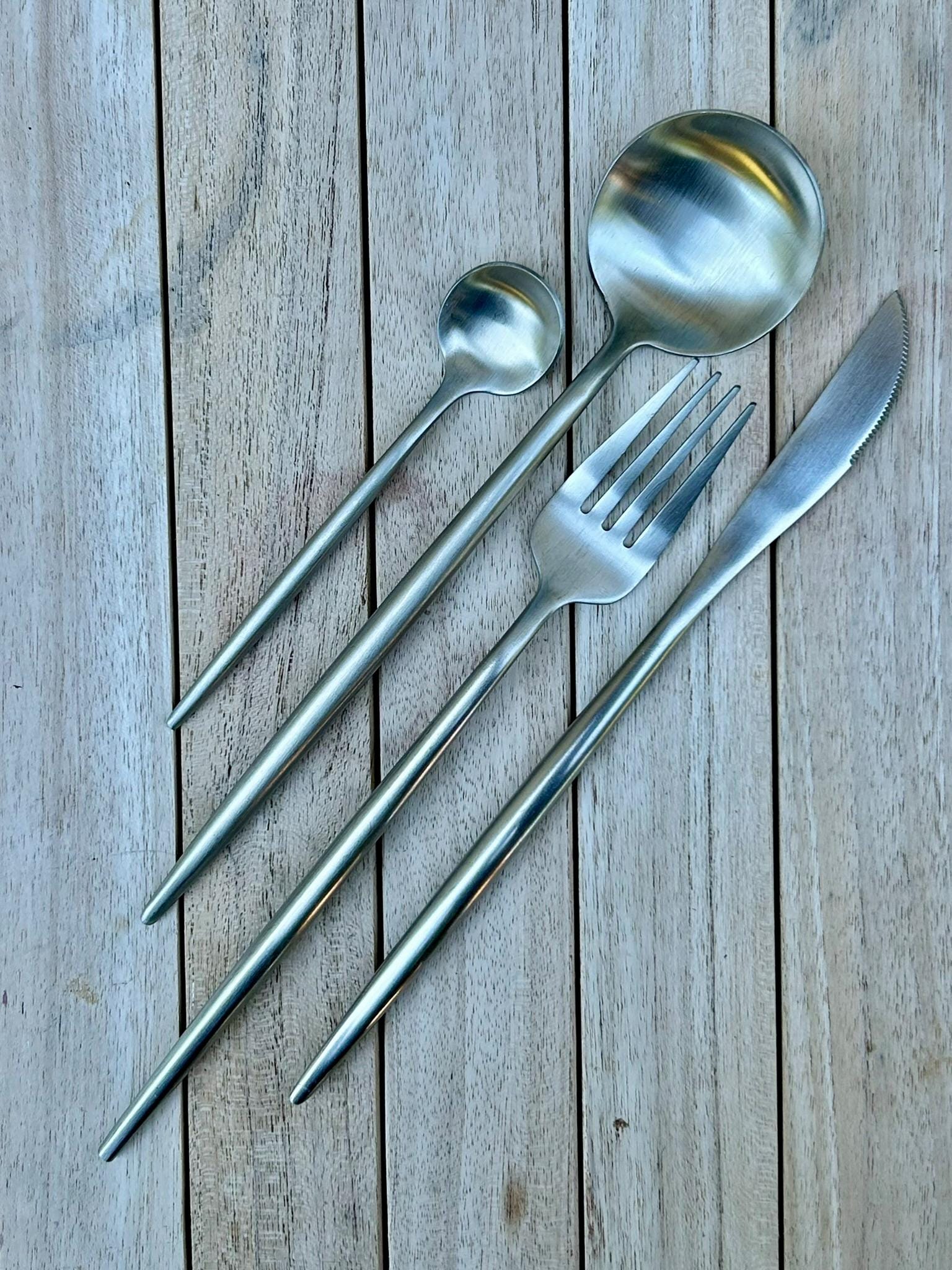 Modern Stainless Steel Flatware Set | Choice of Silver, Black, Gold or Copper | Contemporary Cutlery Set | Minimalist Modern Tableware