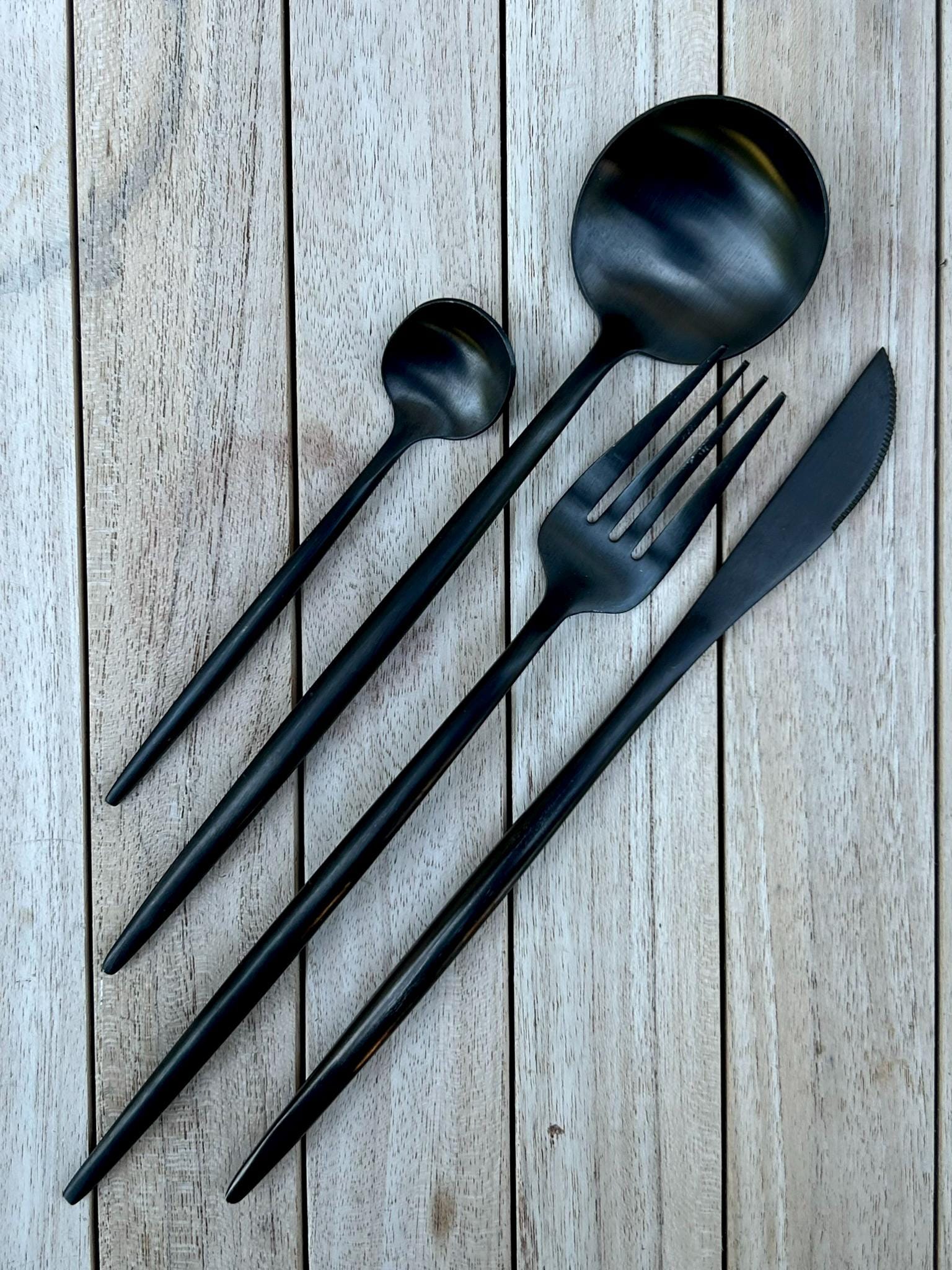 Modern Stainless Steel Flatware Set | Choice of Silver, Black, Gold or Copper | Contemporary Cutlery Set | Minimalist Modern Tableware