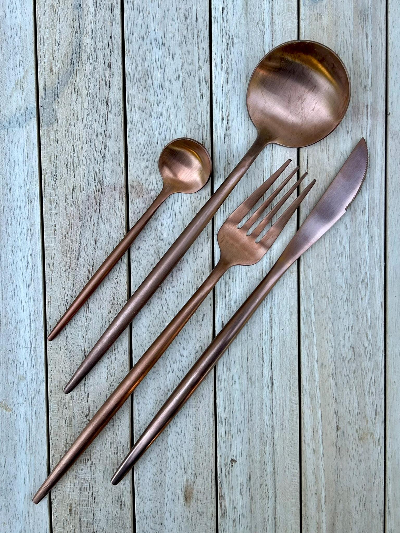 Modern Stainless Steel Flatware Set | Choice of Silver, Black, Gold or Copper | Contemporary Cutlery Set | Minimalist Modern Tableware