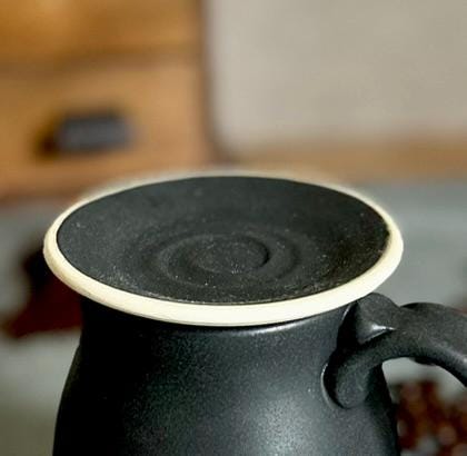 Handmade Stoneware Mug Warming Lid & Tea Strainer Drip Catch Plate | Blackstone Glaze |