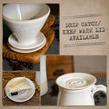 Handmade Stoneware Mug Warming Lid & Tea Strainer Drip Catch Plate | White Dove Glaze |