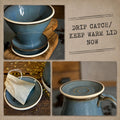 Handmade Stoneware Mug Warming Lid & Tea Strainer Drip Catch Plate | Linen Gray Glaze |