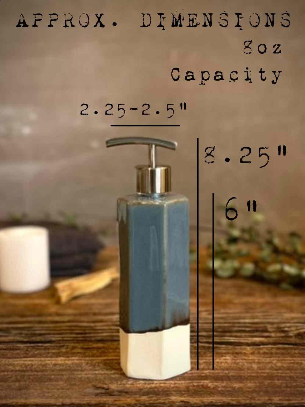 Hand Made Stoneware Soap Lotion Dispenser Pump Riverdrift Blue Faceted Style