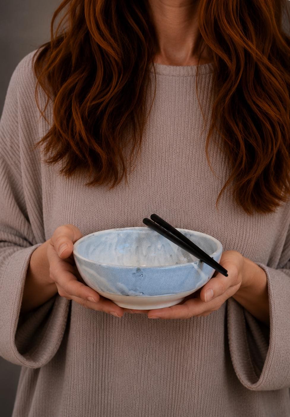Handmade Ceramic Ramen Soup Bowl | Linen Gray Artisan Stoneware Bowl |