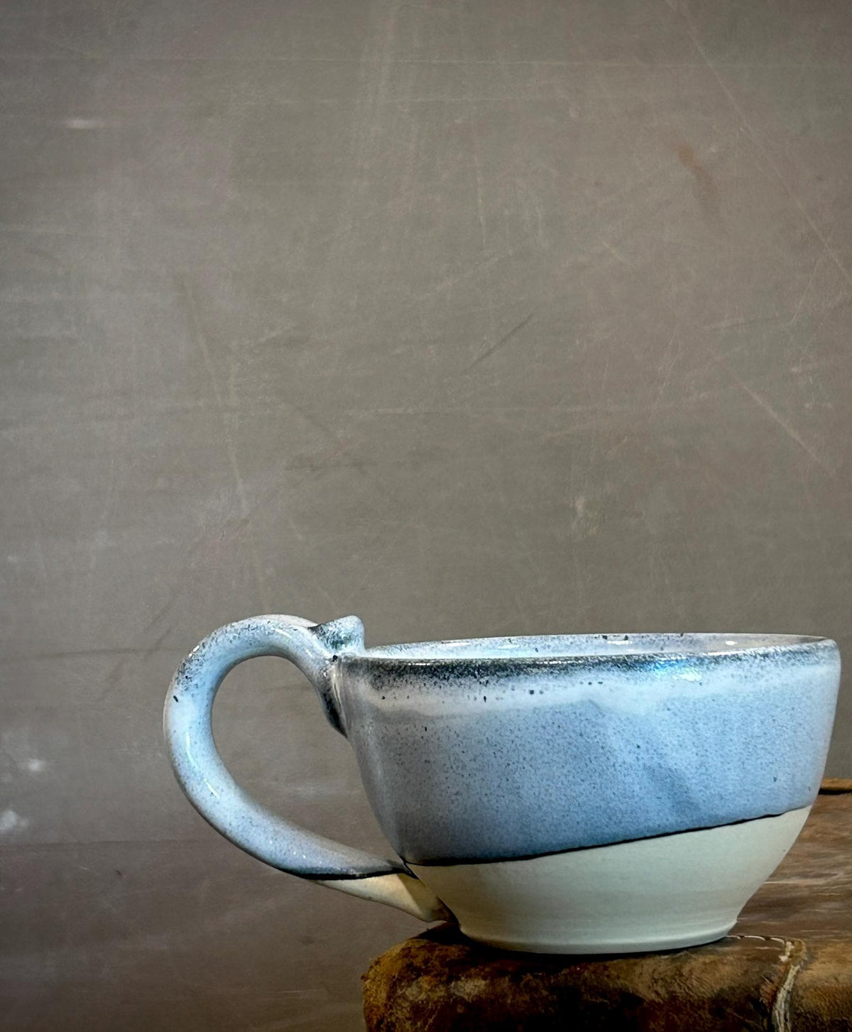 Handmade Stoneware Cappuccino Cup | Wheel-Thrown Linen Gray Ceramic Mug | Artisan Pottery | Rustic Coffee Cup | 10–12 oz