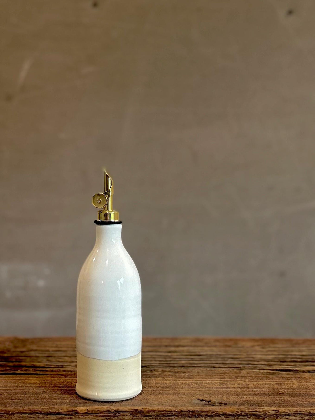 Handmade Ceramic Classic Olive Oil Dispenser | White Dove Stoneware Oil Pourer Bottle | Kitchen Counter Decor | Vinegar Cruet