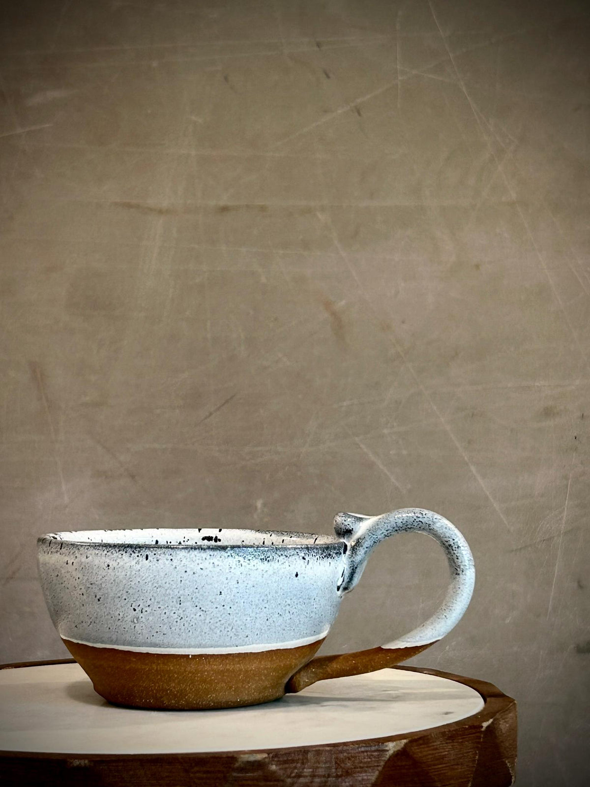 Handmade Stoneware Cappuccino Cup | Wheel-Thrown Linen Gray Ceramic Mug Dune Body