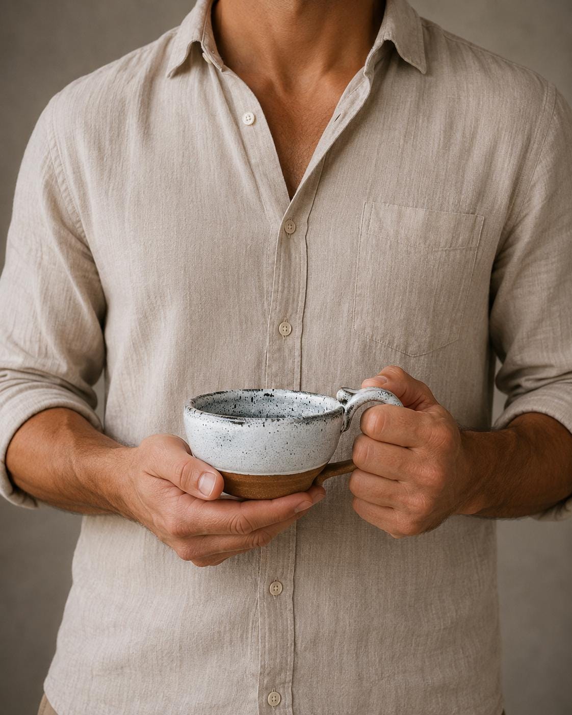 Handmade Stoneware Cappuccino Cup | Wheel-Thrown Linen Gray Ceramic Mug Dune Body