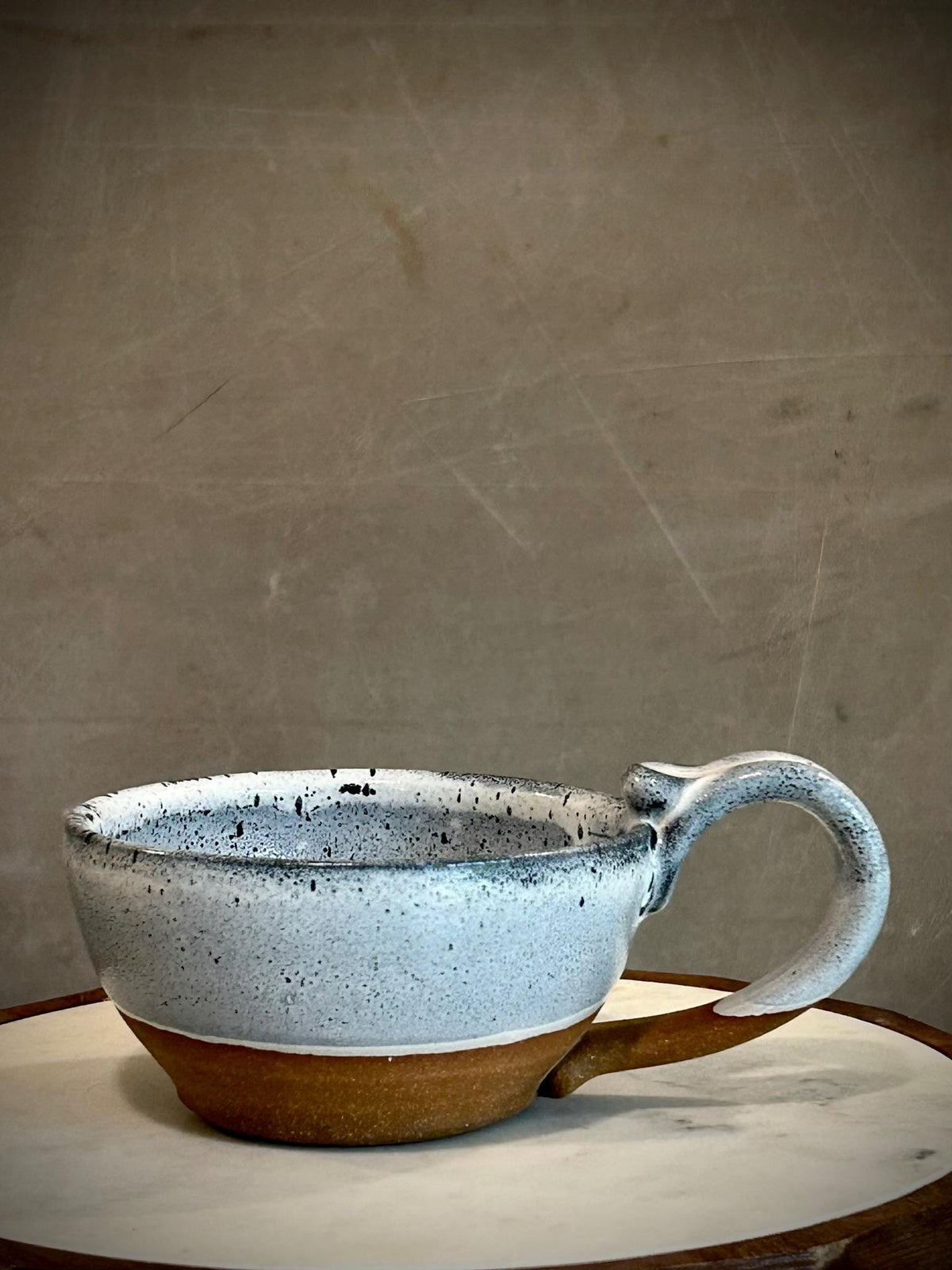 Handmade Stoneware Cappuccino Cup | Wheel-Thrown Linen Gray Ceramic Mug Dune Body