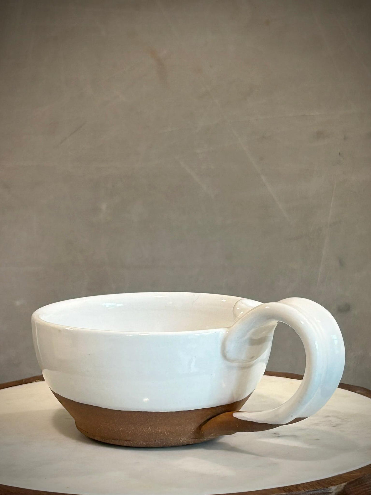 Handmade Stoneware Cappuccino Cup | Wheel-Thrown White Dove Ceramic Mug Dune Body