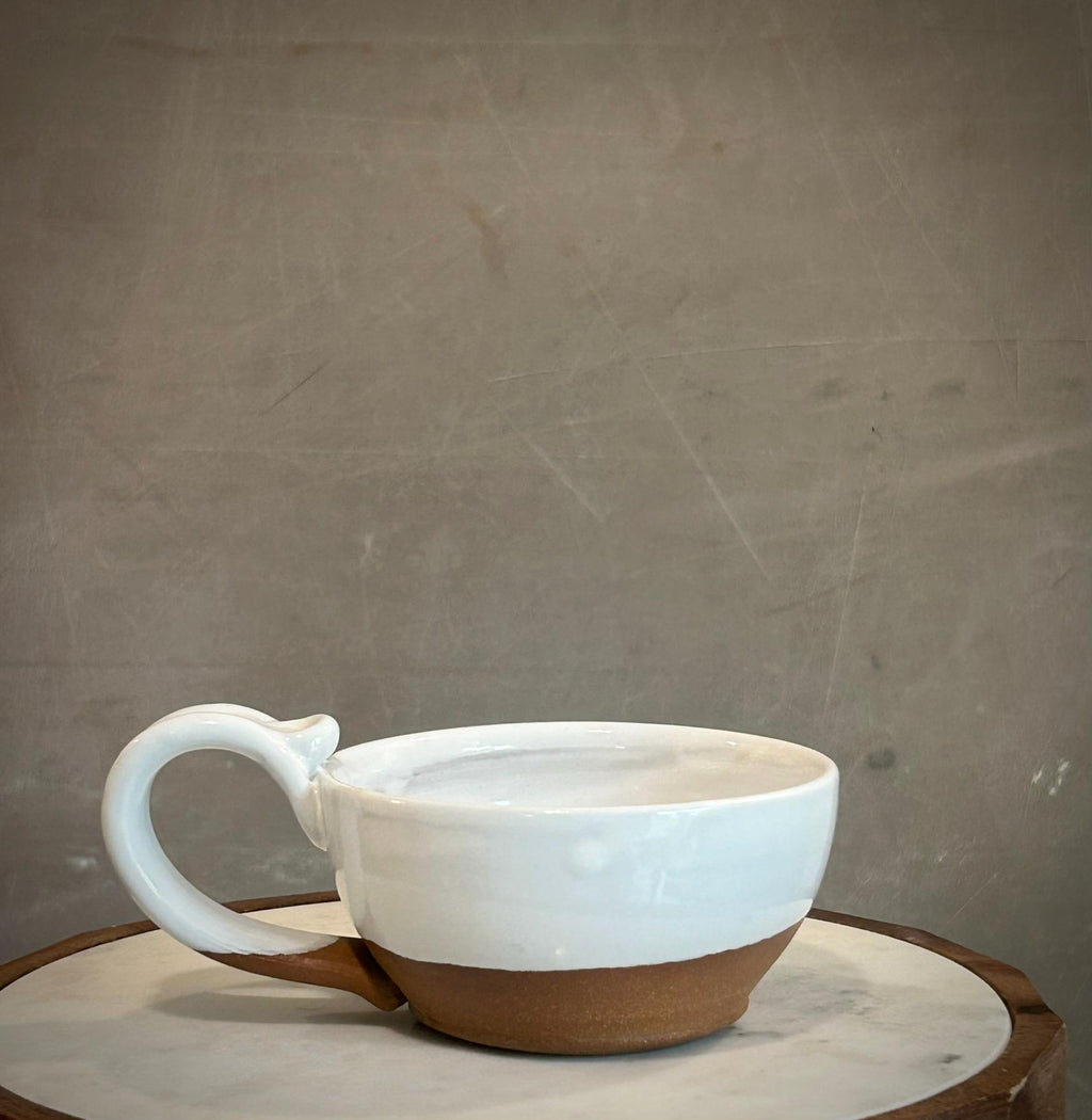 Handmade Stoneware Cappuccino Cup | Wheel-Thrown White Dove Ceramic Mug Dune Body
