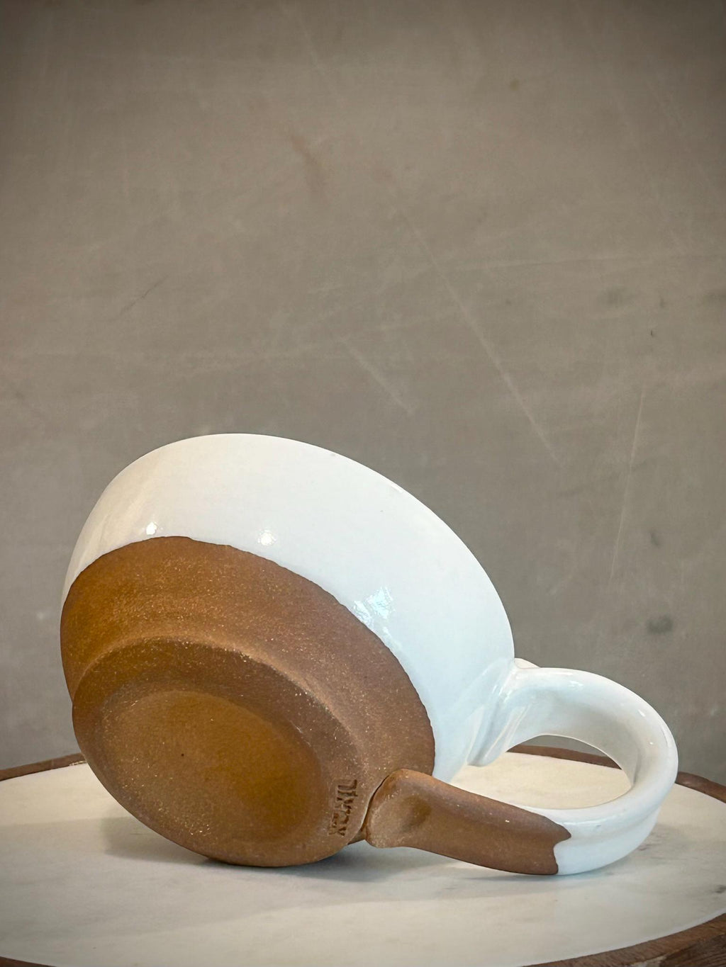 Handmade Stoneware Cappuccino Cup | Wheel-Thrown White Dove Ceramic Mug Dune Body