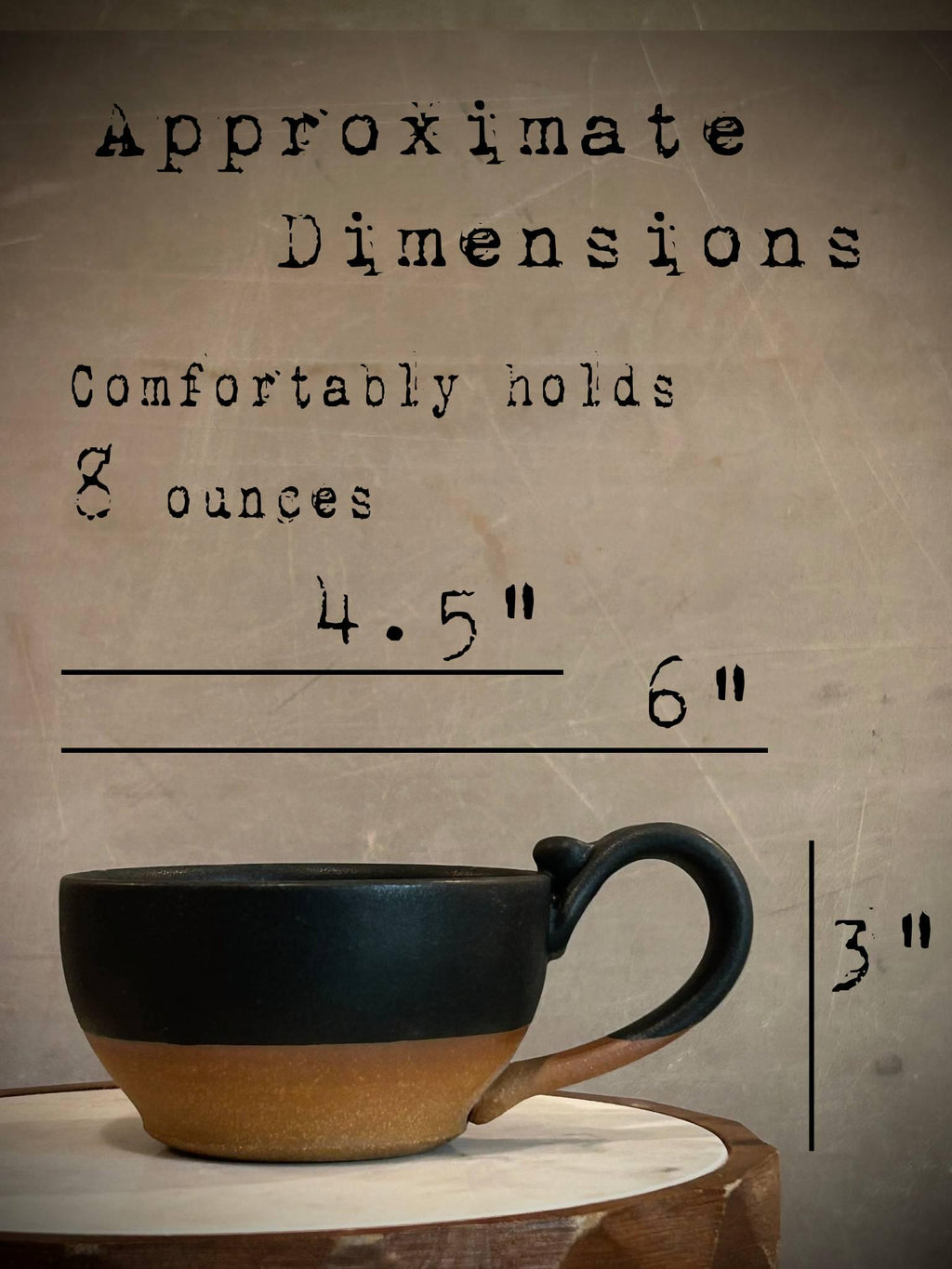 Handmade Stoneware Cappuccino Mug | Wheel-Thrown Matte Blackstone Ceramic Coffee Cup | 10–12 oz Dune Body