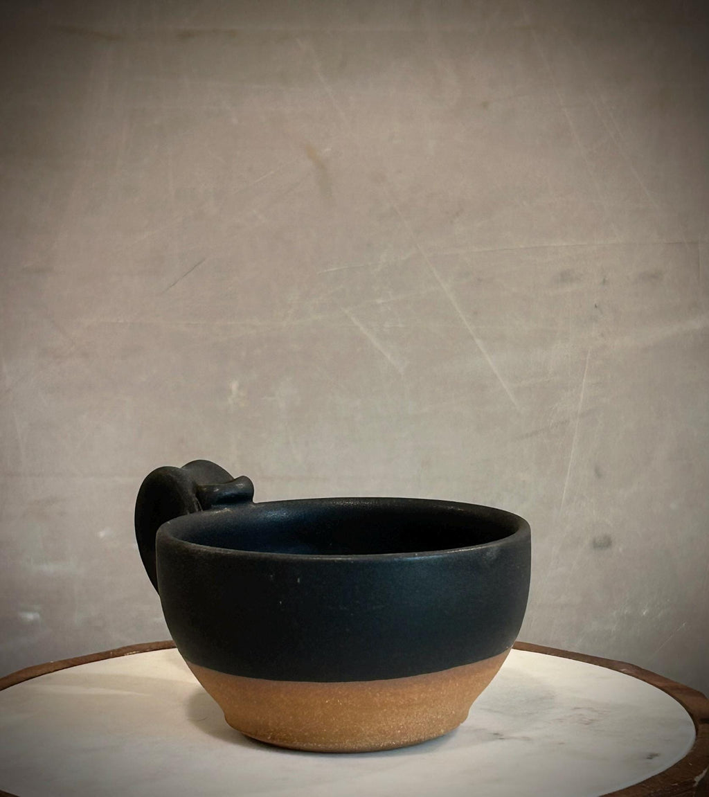 Handmade Stoneware Cappuccino Mug | Wheel-Thrown Matte Blackstone Ceramic Coffee Cup | 10–12 oz Dune Body