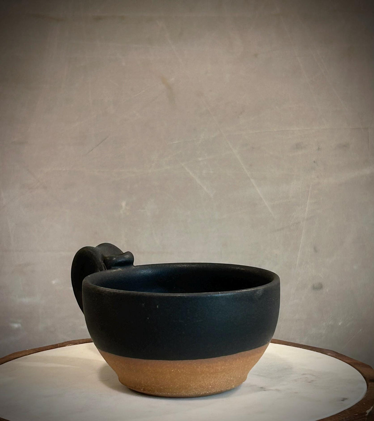 Handmade Stoneware Cappuccino Mug | Wheel-Thrown Matte Blackstone Ceramic Coffee Cup | 10–12 oz Dune Body