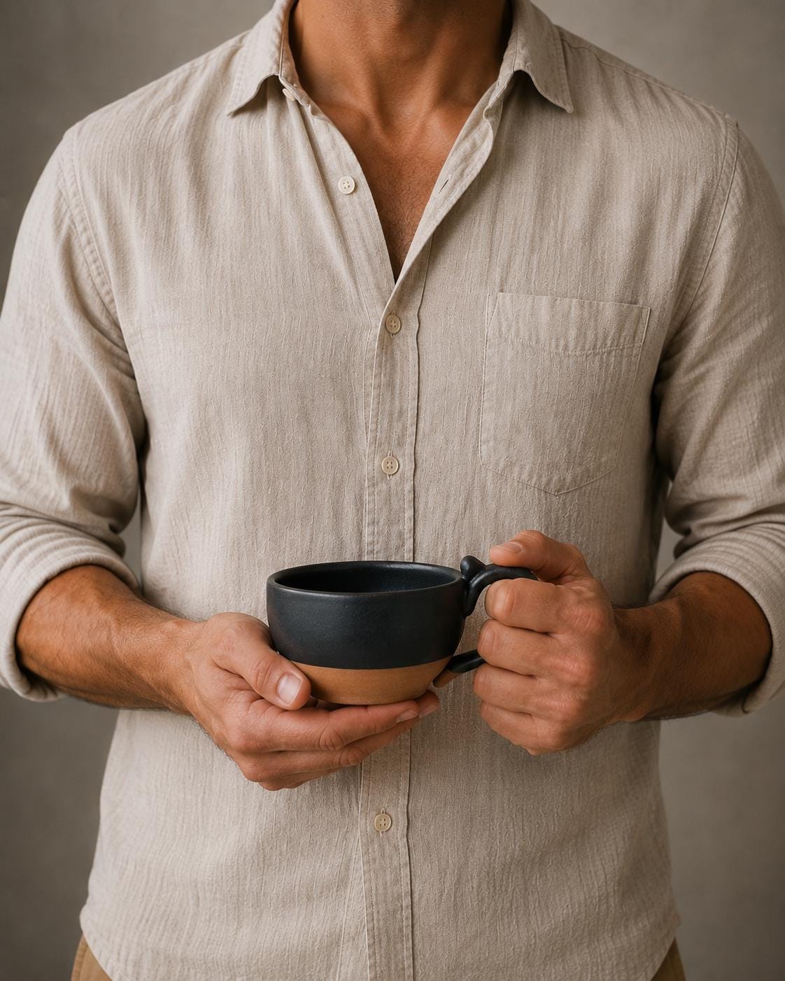 Handmade Stoneware Cappuccino Mug | Wheel-Thrown Matte Blackstone Ceramic Coffee Cup | 10–12 oz Dune Body