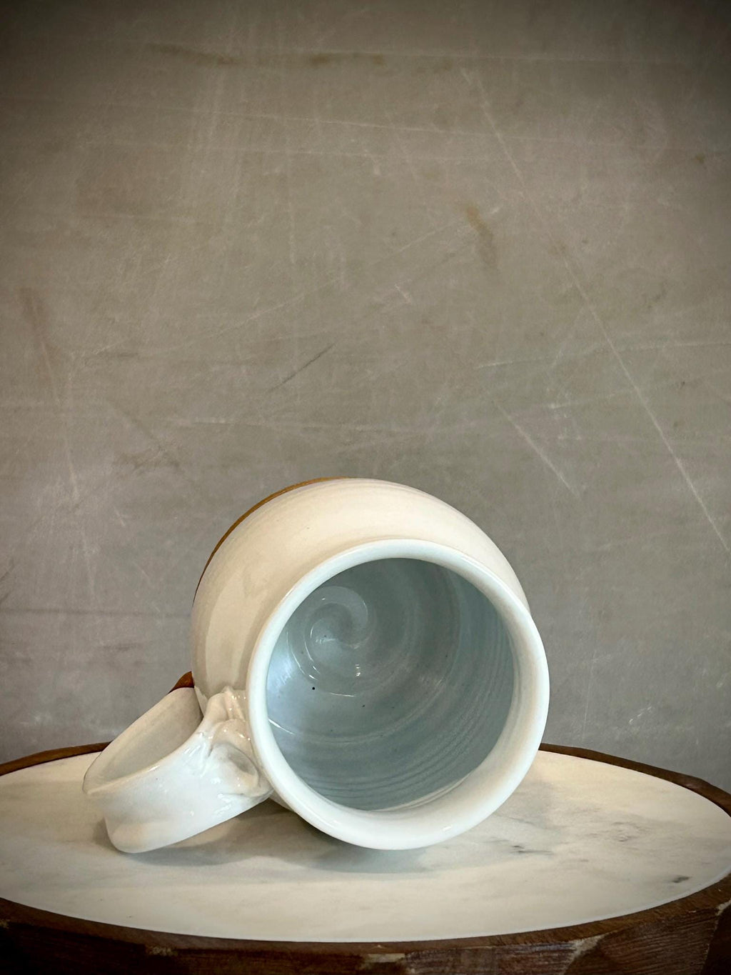 Handmade Stoneware Bell Mug | White Dove Wheel Thrown Pottery Cup Dune Body