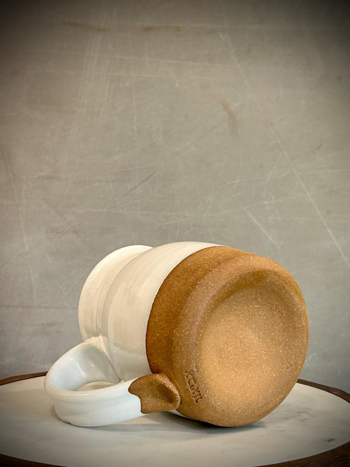 Handmade Stoneware Bell Mug | White Dove Wheel Thrown Pottery Cup Dune Body