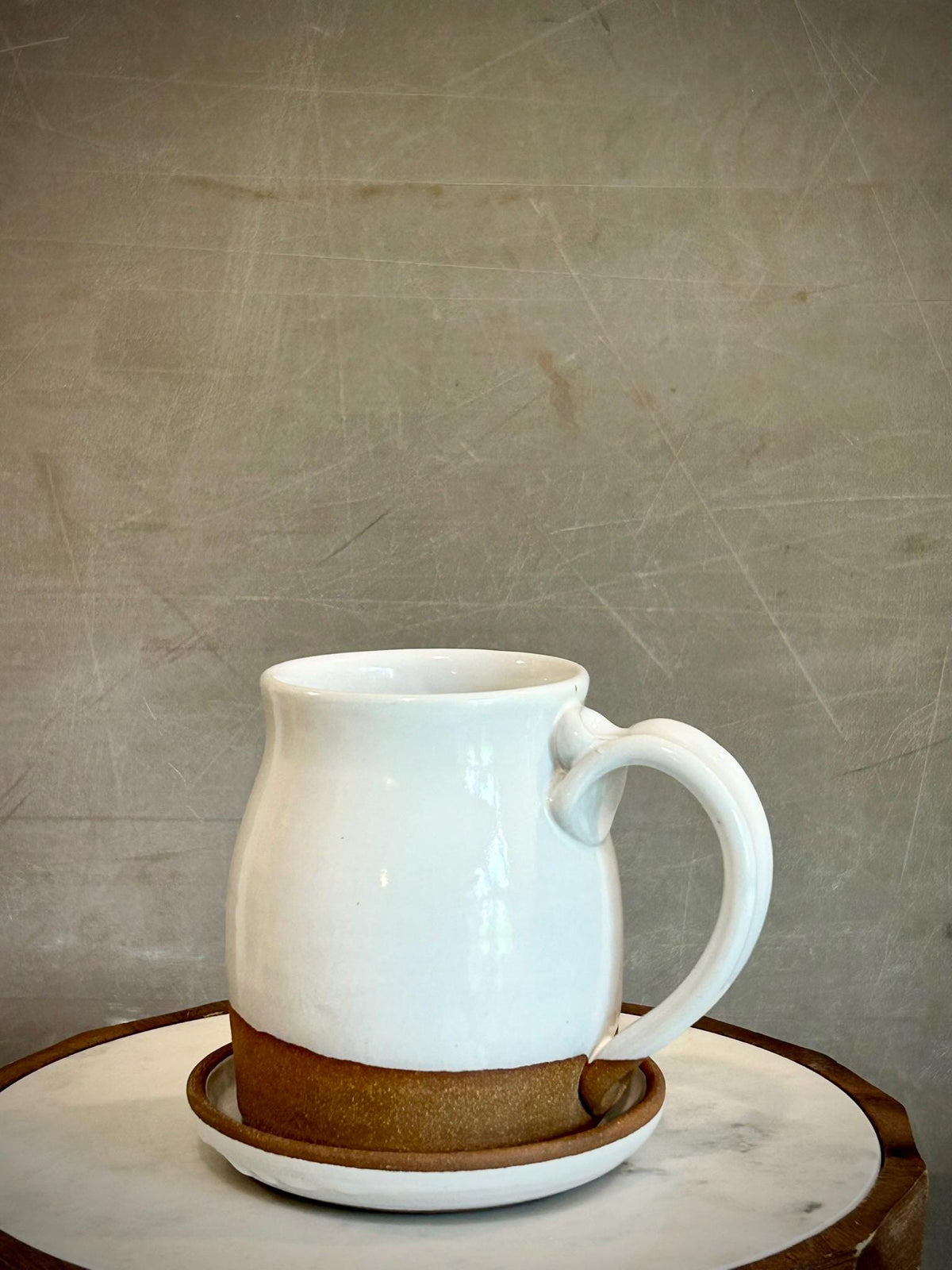 Handmade Stoneware Bell Mug | White Dove Wheel Thrown Pottery Cup Dune Body