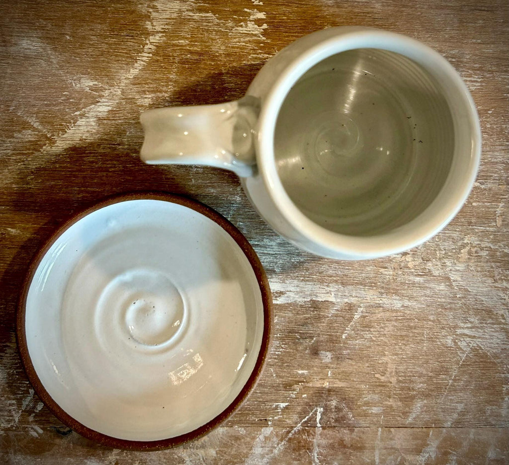 Handmade Stoneware Bell Mug | White Dove Wheel Thrown Pottery Cup Dune Body