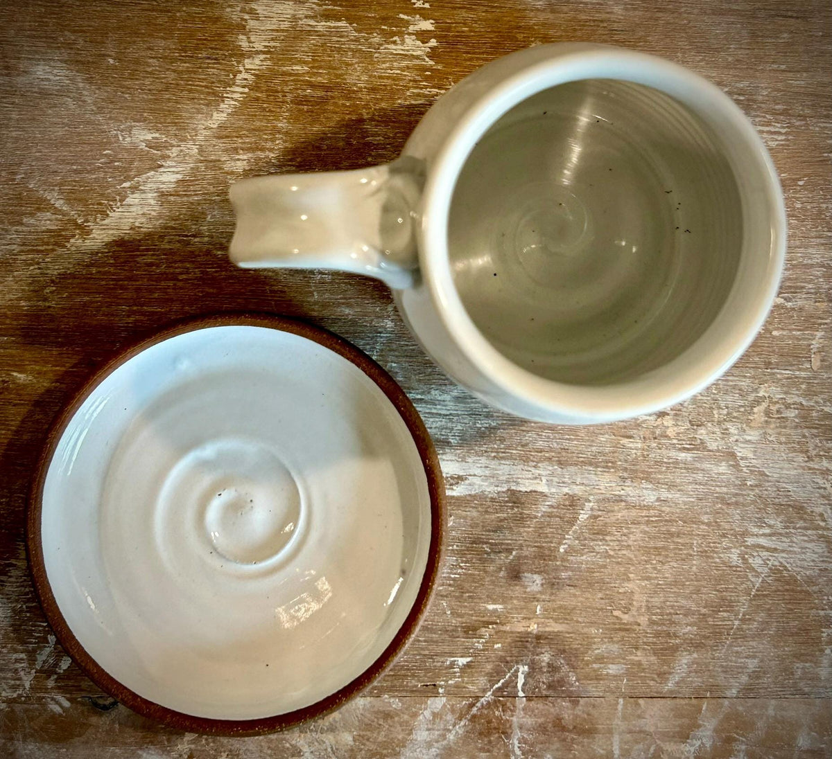 Handmade Stoneware Bell Mug | White Dove Wheel Thrown Pottery Cup Dune Body