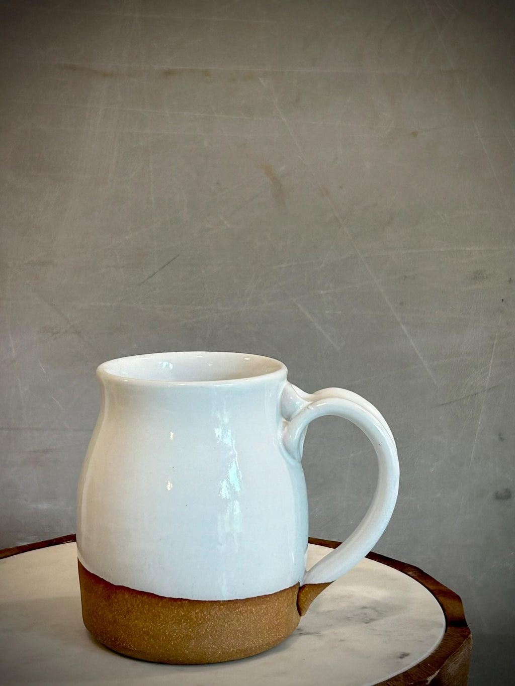 Handmade Stoneware Bell Mug | White Dove Wheel Thrown Pottery Cup Dune Body