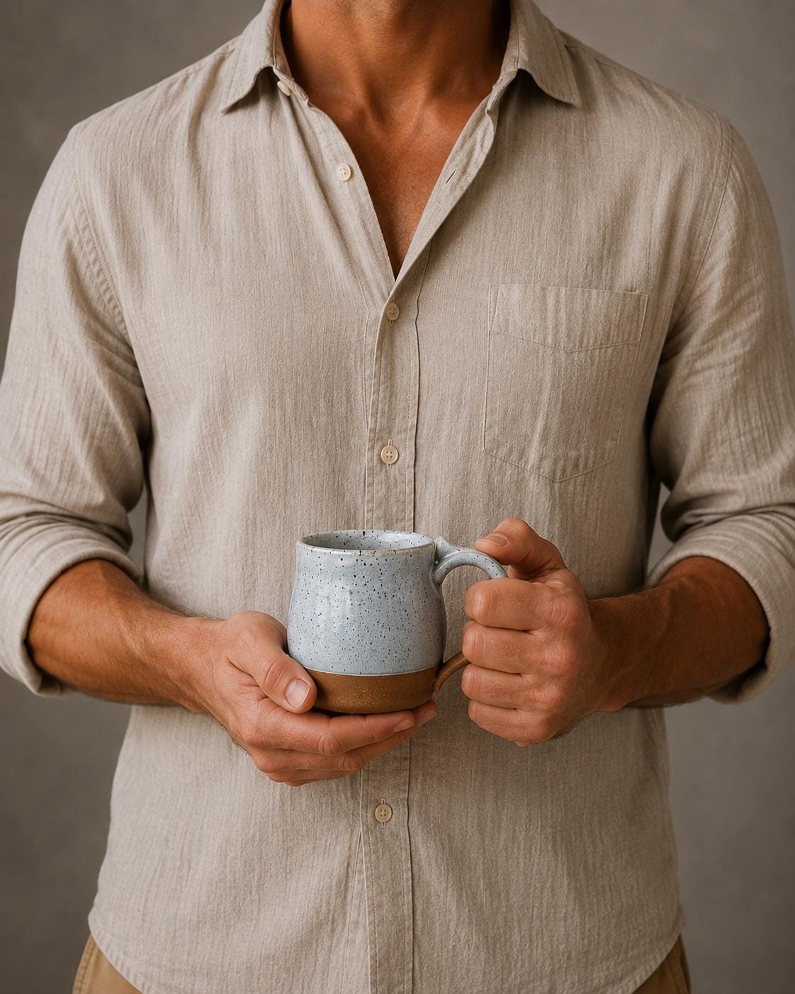 Handmade Stoneware Coffee Mug | Linen Gray Bell Ceramic Pottery Cup Dune Body