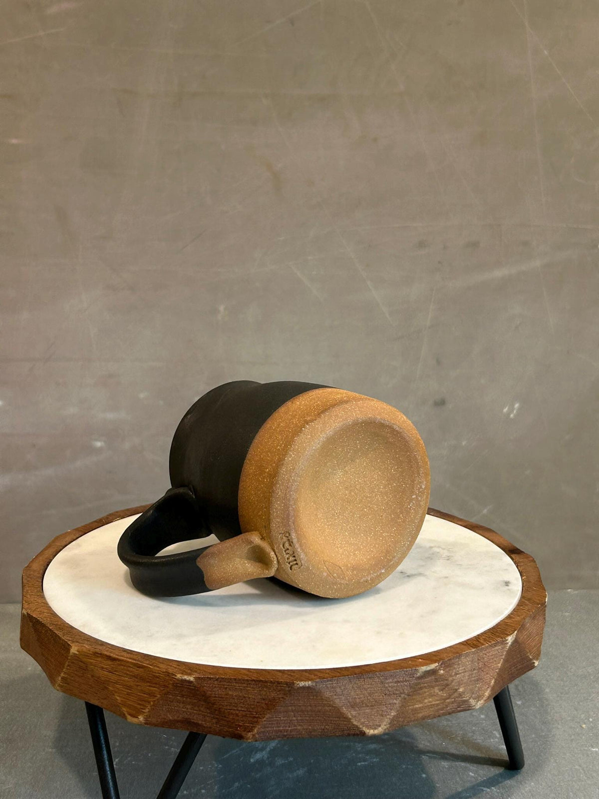 Handmade Stoneware Coffee Mug | Matte Blackstone Bell Ceramic Cup Dune Body