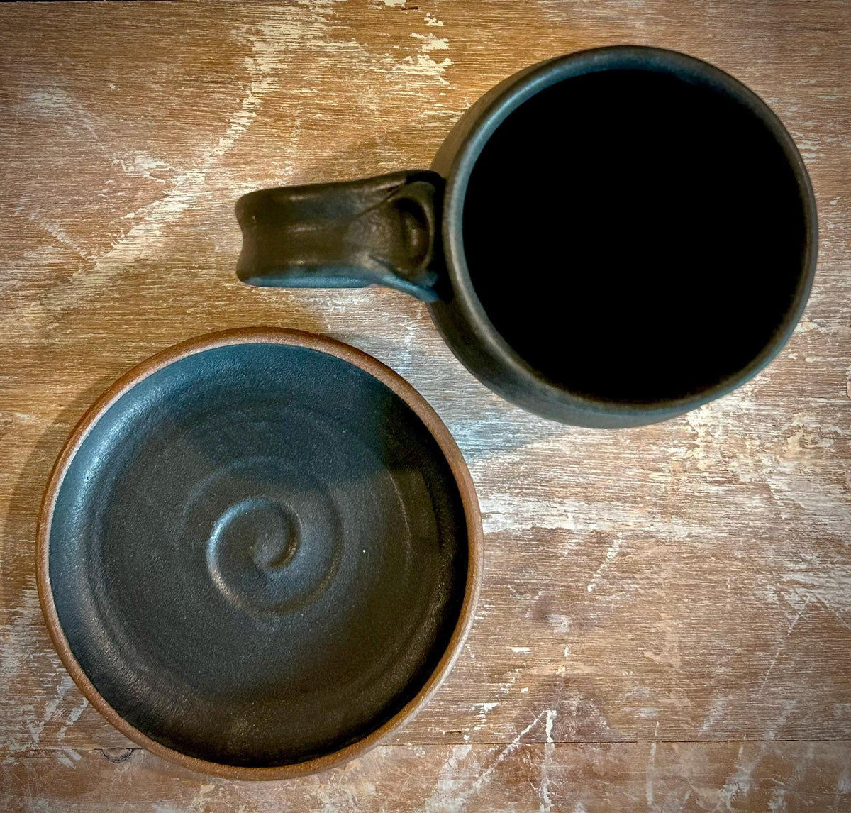Handmade Stoneware Coffee Mug | Matte Blackstone Bell Ceramic Cup Dune Body