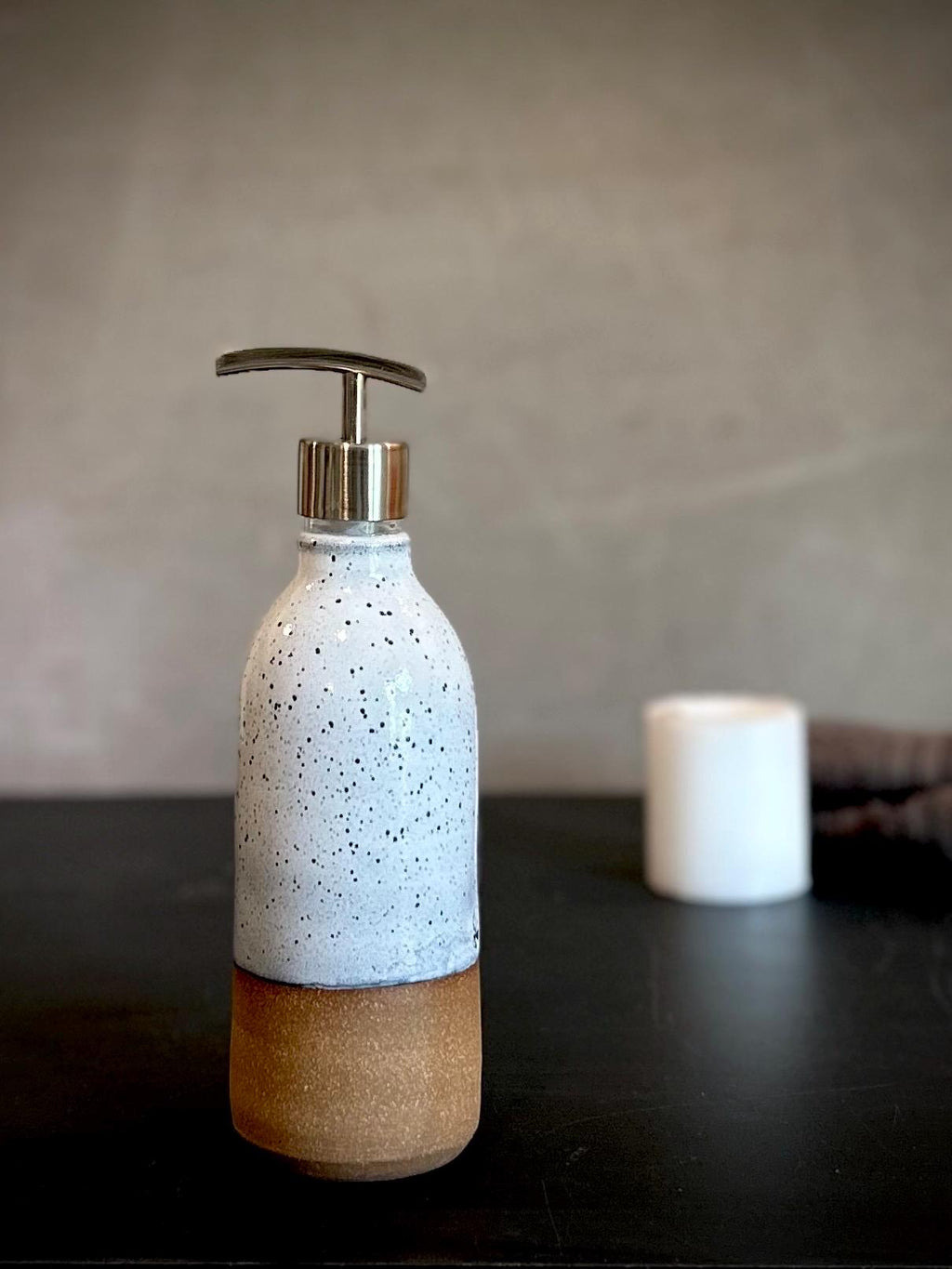 Handmade Ceramic Soap Dispenser | Linen Gray Stoneware, Modern Farmhouse Decor