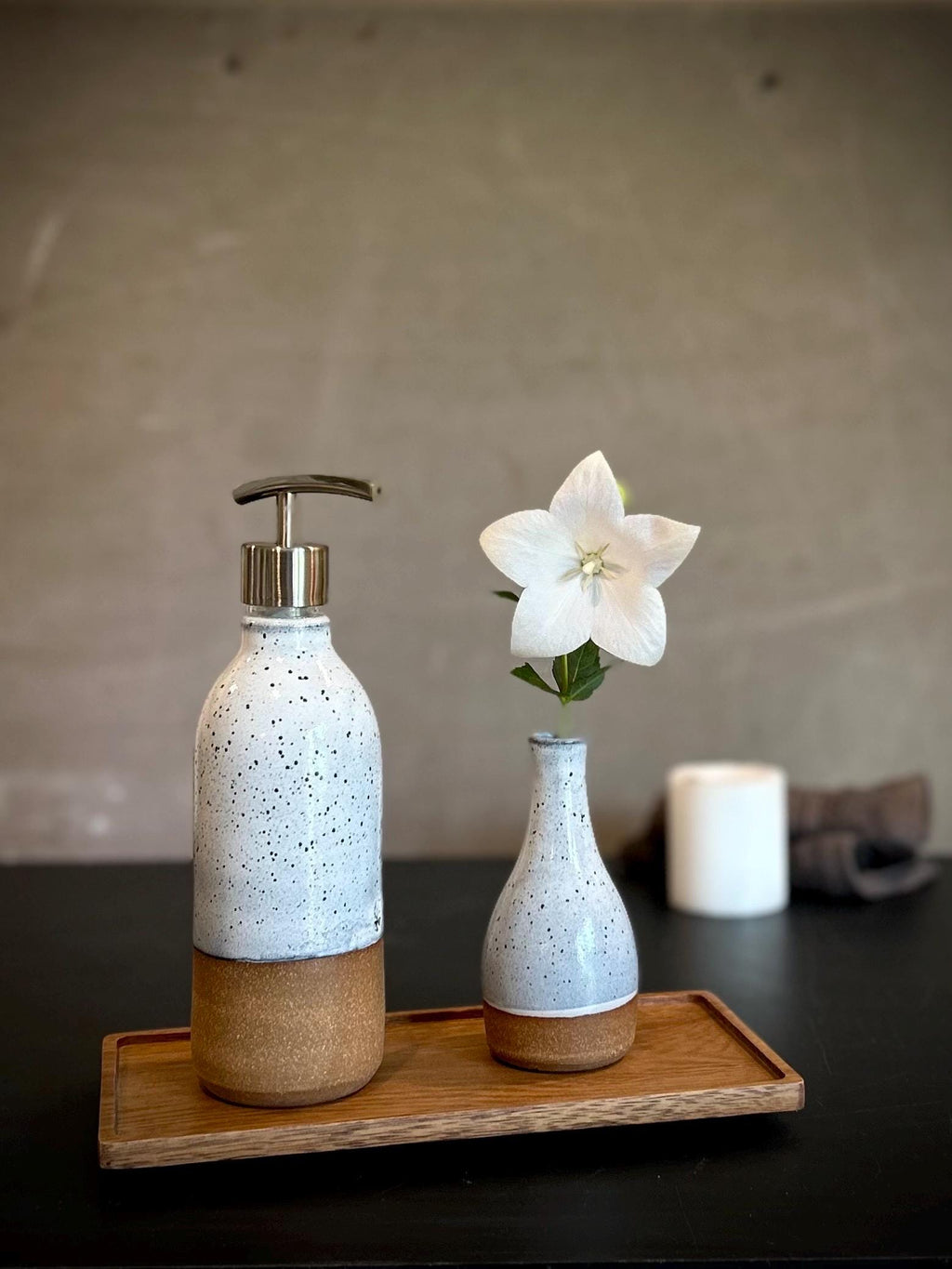 Handmade Ceramic Soap Dispenser | Linen Gray Stoneware, Modern Farmhouse Decor