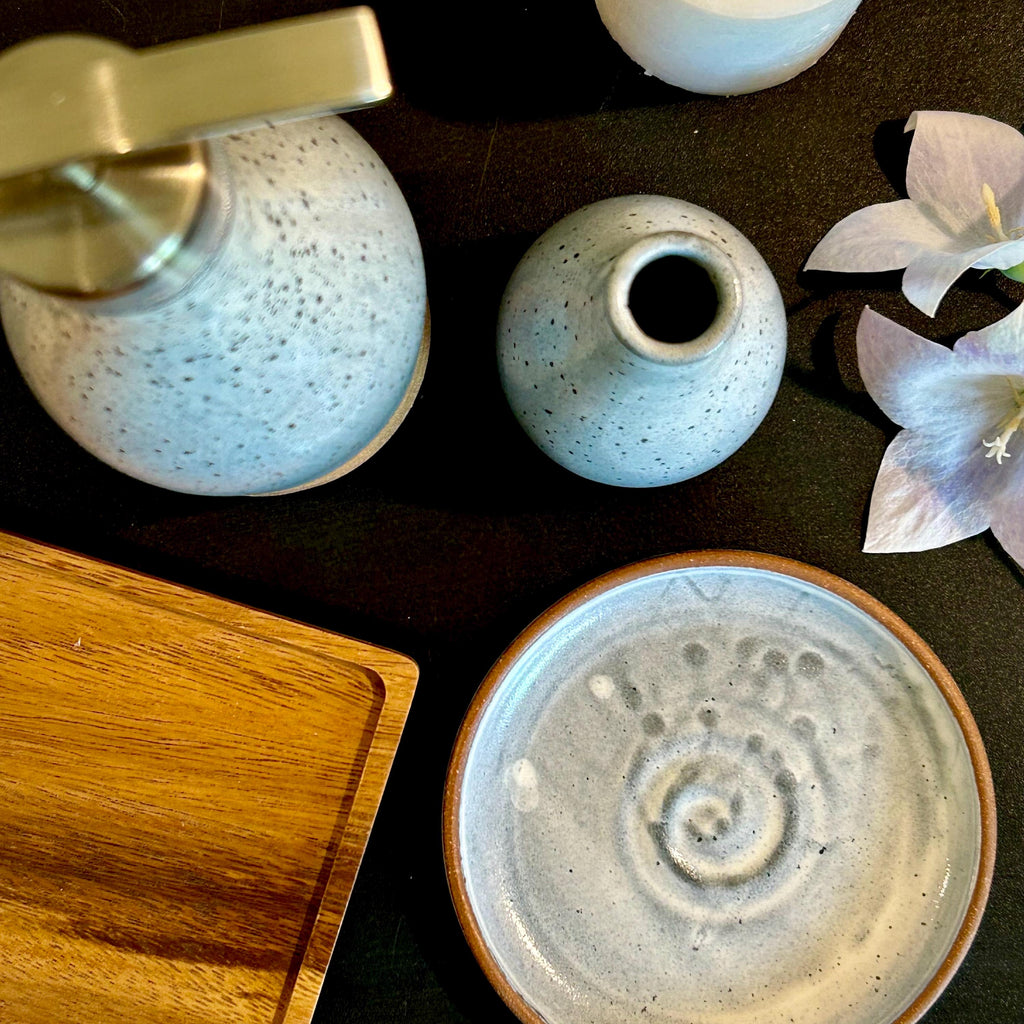 Handmade Ceramic Willow Soap Dispenser | Linen Gray Stoneware Pump | Modern Farmhouse Kitchen Bathroom