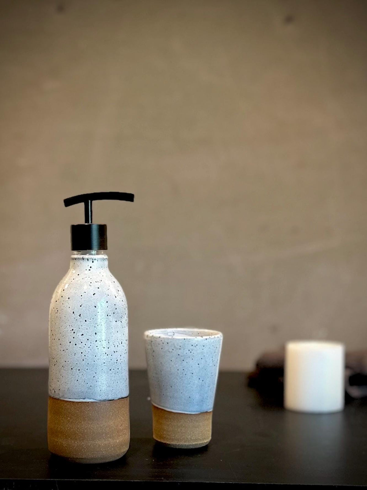 Handmade Ceramic Soap Dispenser | Linen Gray Stoneware, Modern Farmhouse Decor