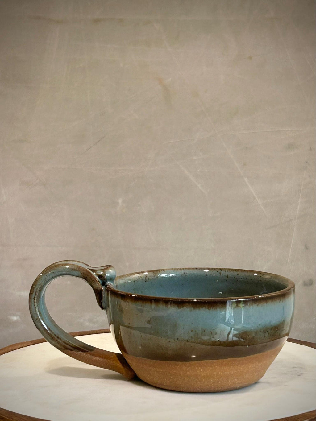 Hand Thrown Stoneware Cappuccino Pottery Mug Riverdrift Cappi Style Soup Dune body