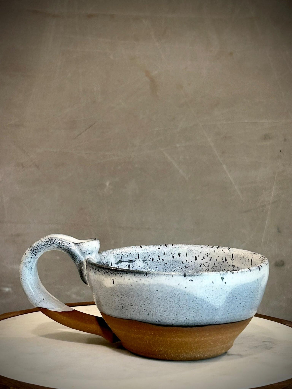 Handmade Stoneware Cappuccino Cup | Wheel-Thrown Linen Gray Ceramic Mug Dune Body